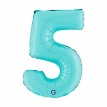 Palloncino in Foil 14" Numero 5 Celeste "Light Blue" Numeri 14" Celeste "Pastel Blue"