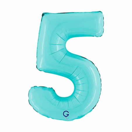 Palloncino in Foil 14" Numero 5 Celeste "Light Blue" Numeri 14" Celeste "Pastel Blue"