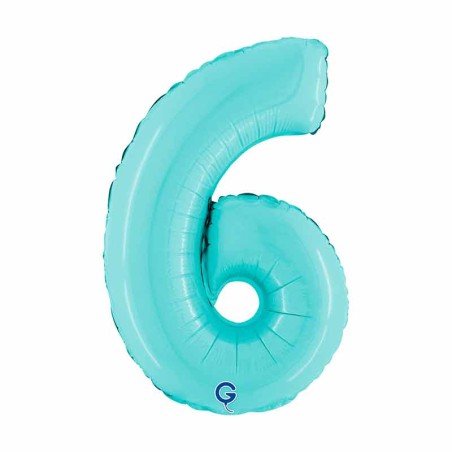 Palloncino in Foil 14" Numero 6 Celeste "Light Blue" Numeri 14" Celeste "Pastel Blue"