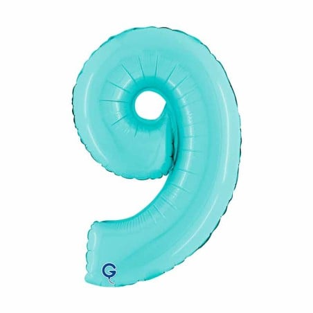 Palloncino in Foil 14" Numero 9 Celeste "Light Blue" Numeri 14" Celeste "Pastel Blue"