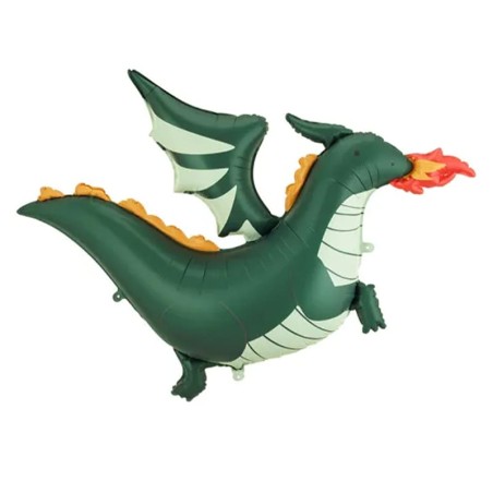 Palloncino in Foil 52" Super Shape Drago Verde con Fuoco Draghi e Dinosauri