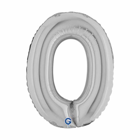 Palloncino in Foil 14" Numero 0 Argento "Silver" Numeri 14" Argento "Silver"