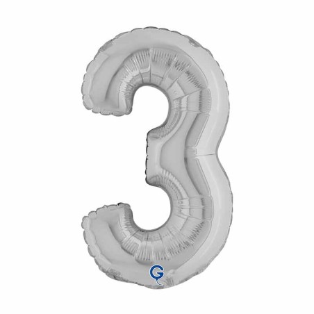 Palloncino in Foil 14" Numero 3 Argento "Silver" Numeri 14" Argento "Silver"