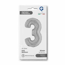 Palloncino in Foil 14" Numero 3 Argento "Silver" Numeri 14" Argento "Silver"