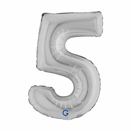 Palloncino in Foil 14" Numero 5 Argento "Silver" Numeri 14" Argento "Silver"