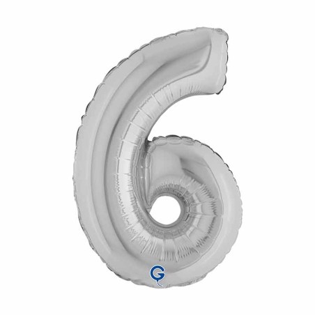 Palloncino in Foil 14" Numero 6 Argento "Silver" Numeri 14" Argento "Silver"