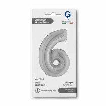 Palloncino in Foil 14" Numero 6 Argento "Silver" Numeri 14" Argento "Silver"