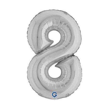 Palloncino in Foil 14" Numero 8 Argento "Silver" Numeri 14" Argento "Silver"