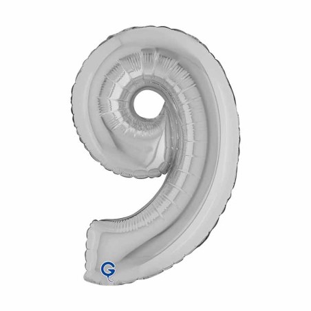 Palloncino in Foil 14" Numero 9 Argento "Silver" Numeri 14" Argento "Silver"