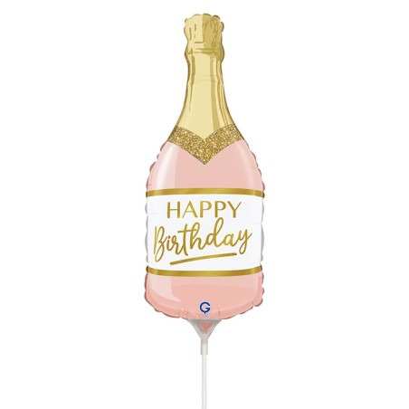 Palloncino in Foil 14" Mini Shape Bottiglia "Pink Birthday Bottle" Happy Birthday Grabo