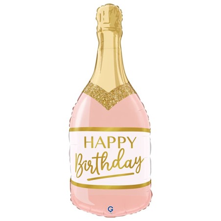 Palloncino in Foil 36" Super Shape Bottiglia "Pink Birthday Bottle" Happy Birthday Grabo