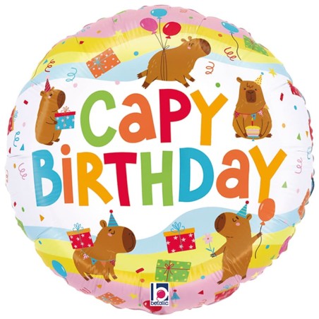 Palloncino in Foil 18" Happy Birthday Capibara "Party Capybara" Animali Grabo