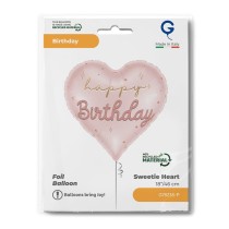 Palloncino in Foil 18" Happy Birthday Sweetie Cuore Rosa Satinato Happy Birthday Grabo