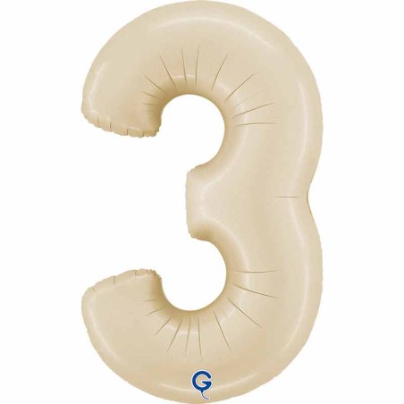 Palloncino in Foil 26" Numero 3 Crema Satinato "Satin Cream" Numeri 26" Crema "Satin Cream"