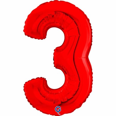 Palloncino in Foil 26" Numero 3 Rosso "Red" Numeri 26" Rosso "Red"