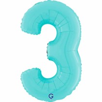 Palloncino in Foil 26" Numero 3 Celeste "Light Blue" Numeri 26" Celeste "Pastel Blue"