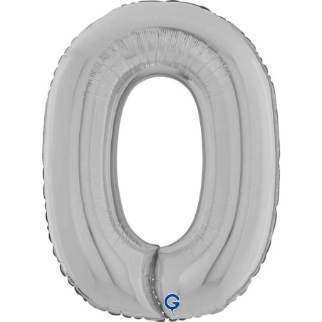 Palloncino in Foil 26" Numero 0 Argento "Silver" Numeri 26" Argento "Silver"