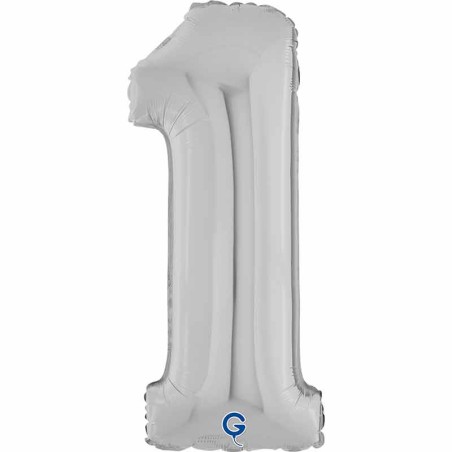 Palloncino in Foil 26" Numero 1 Argento "Silver" Numeri Salva Elio Argento 26"/66cm