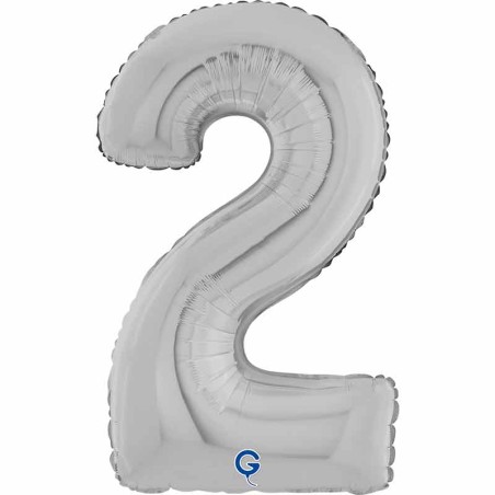 Palloncino in Foil 26" Numero 2 Argento "Silver" Numeri 26" Argento "Silver"