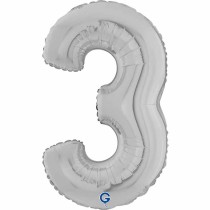 Palloncino in Foil 26" Numero 3 Argento "Silver" Numeri 26" Argento "Silver"