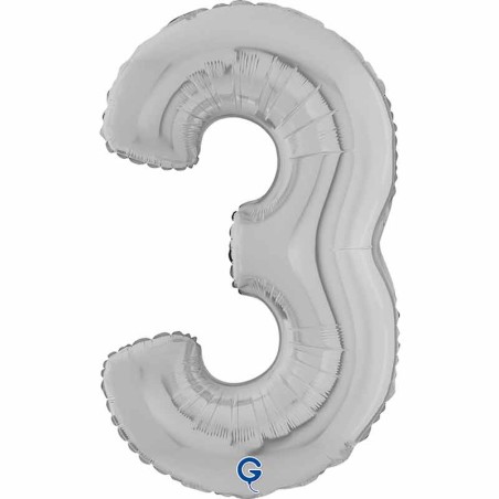 Palloncino in Foil 26" Numero 3 Argento "Silver" Numeri 26" Argento "Silver"