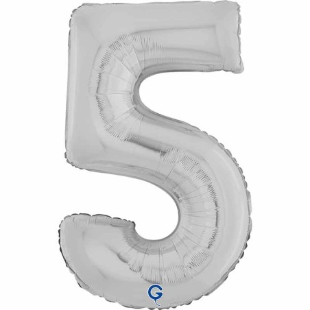 Palloncino in Foil 26" Numero 5 Argento "Silver" Numeri 26" Argento "Silver"