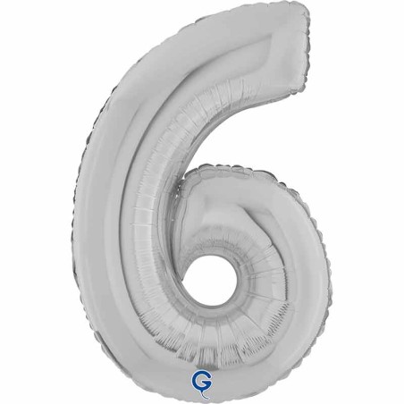 Palloncino in Foil 26" Numero 6 Argento "Silver" Numeri 26" Argento "Silver"