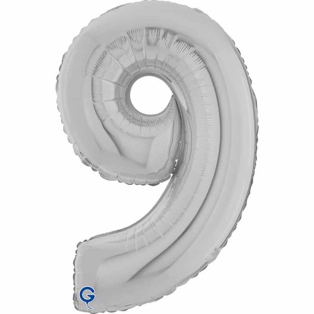 Palloncino in Foil 26" Numero 9 Argento "Silver" Numeri 26" Argento "Silver"