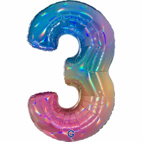 Palloncino in Foil 40" Numero 3 Arcobaleno "Colourful Rainbow" Numeri 40" Arcobaleno "Colourful-Rainbow"