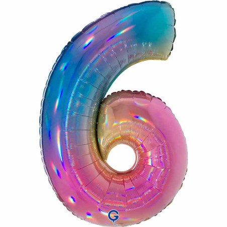Palloncino in Foil 40" Numero 6 Arcobaleno "Colourful Rainbow" Numeri 40" Arcobaleno "Colourful-Rainbow"