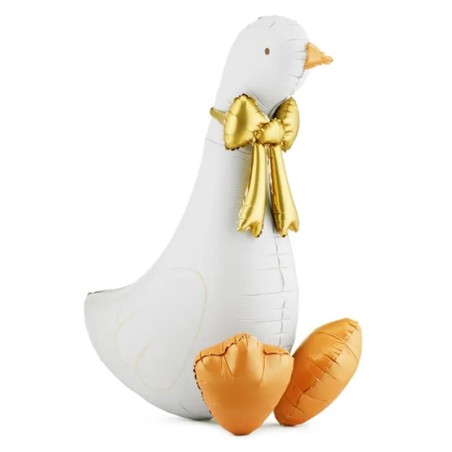 Palloncino in Foil 42" Standup Oca Bianca con Grande Fiocco Oro Fattoria