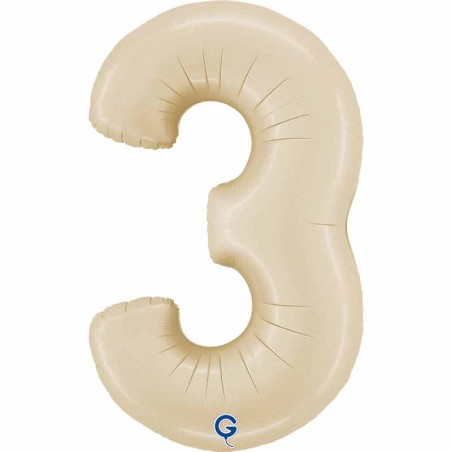 Palloncino in Foil 40" Numero 3 Crema Satinato "Satin Cream" Numeri 40" Crema "Satin Cream"