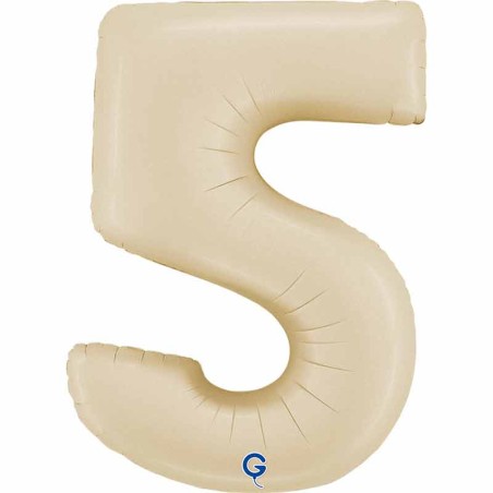 Palloncino in Foil 40" Numero 5 Crema Satinato "Satin Cream" Numeri 40" Crema "Satin Cream"