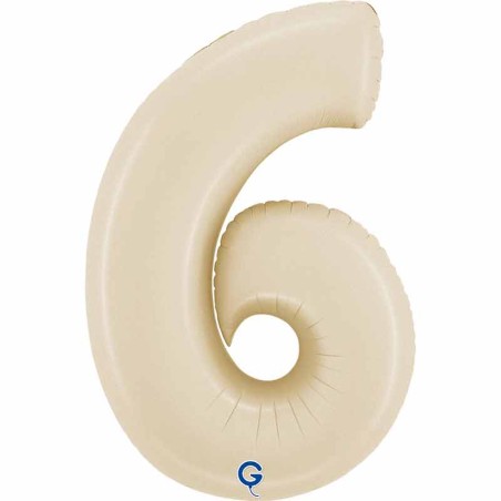 Palloncino in Foil 40" Numero 6 Crema Satinato "Satin Cream" Numeri 40" Crema "Satin Cream"