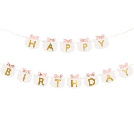 Festone Happy Birthday Gatto con Fiocco Rosa "Kitty Party" 1.8mt Festa Tema Gatto "Cat"