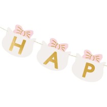 Festone Happy Birthday Gatto con Fiocco Rosa "Kitty Party" 1.8mt Festa Tema Gatto "Cat"