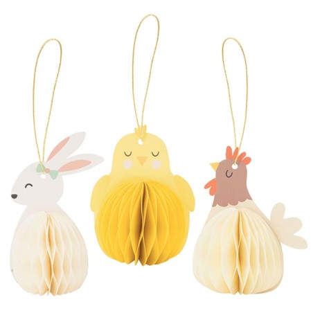 Decorazioni di Carta a Nido d'Ape di Animali della Fattoria 3pz Addobbi e Accessori Pasqua