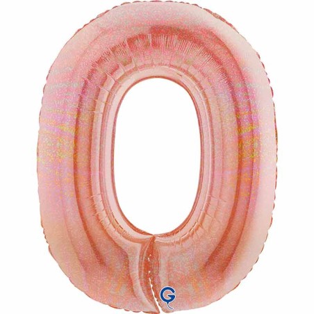 Palloncino in Foil 40" Numero 0 Rose Gold Glitter Olografico Numeri 40" Rose Gold Glitter Olograf.