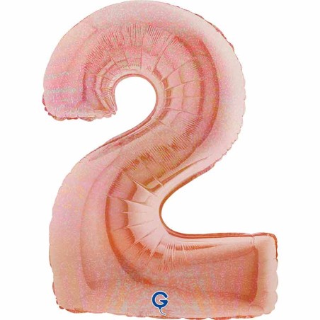 Palloncino in Foil 40" Numero 2 Rose Gold Glitter Olografico Numeri 40" Rose Gold Glitter Olograf.