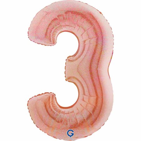 Palloncino in Foil 40" Numero 3 Rose Gold Glitter Olografico Numeri 40" Rose Gold Glitter Olograf.