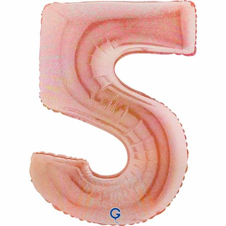Palloncino in Foil 40" Numero 5 Rose Gold Glitter Olografico Numeri 40" Rose Gold Glitter Olograf.