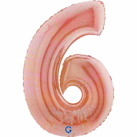 Palloncino in Foil 40" Numero 6 Rose Gold Glitter Olografico Numeri 40" Rose Gold Glitter Olograf.