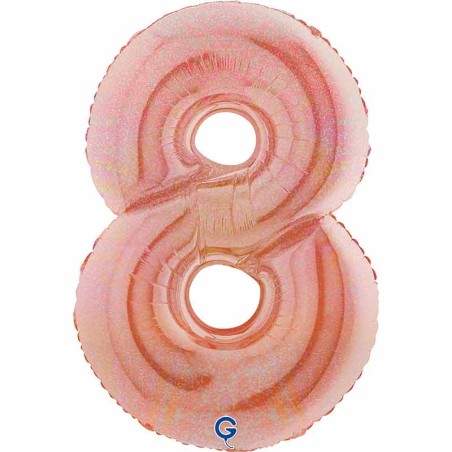 Palloncino in Foil 40" Numero 8 Rose Gold Glitter Olografico Numeri 40" Rose Gold Glitter Olograf.