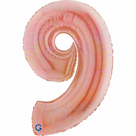 Palloncino in Foil 40" Numero 9 Rose Gold Glitter Olografico Numeri 40" Rose Gold Glitter Olograf.