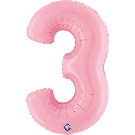 Palloncino in Foil 40" Numero 3 Rosa "Pink" Numeri 40" Rosa "Pastel Pink"