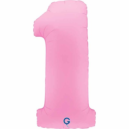 Palloncino in Foil 40" Numero 1 Rosa "Soft Matte Sakura Pink"