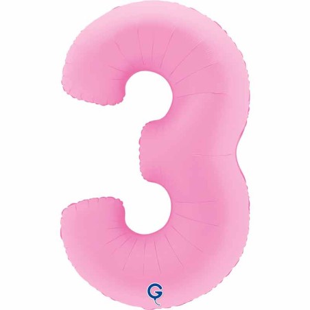 Palloncino in Foil 40" Numero 3 Rosa "Soft Matte Sakura Pink"