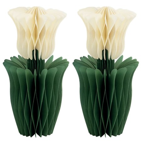 Decorazione di Carta a Nido d'Ape di Vaso con Tulipano Avorio 15cm 2pz Decorazioni Nido d'Ape