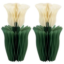 Decorazione di Carta a Nido d'Ape di Vaso con Tulipano Avorio 25cm 2pz Decorazioni Nido d'Ape