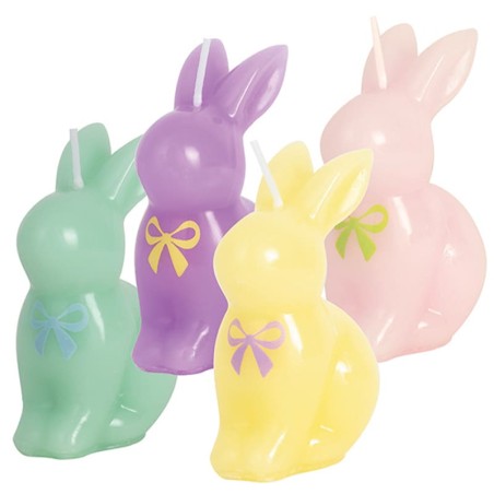 Candela Decorativa sagomata Coniglio con Fiocco Assortito 10cm Coordinati e Tavola Pasqua